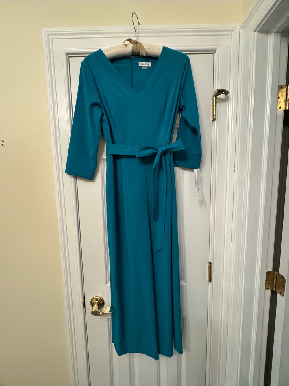 Calvin Klein Teal Belted V-Neck Maxi Jumpsuit
